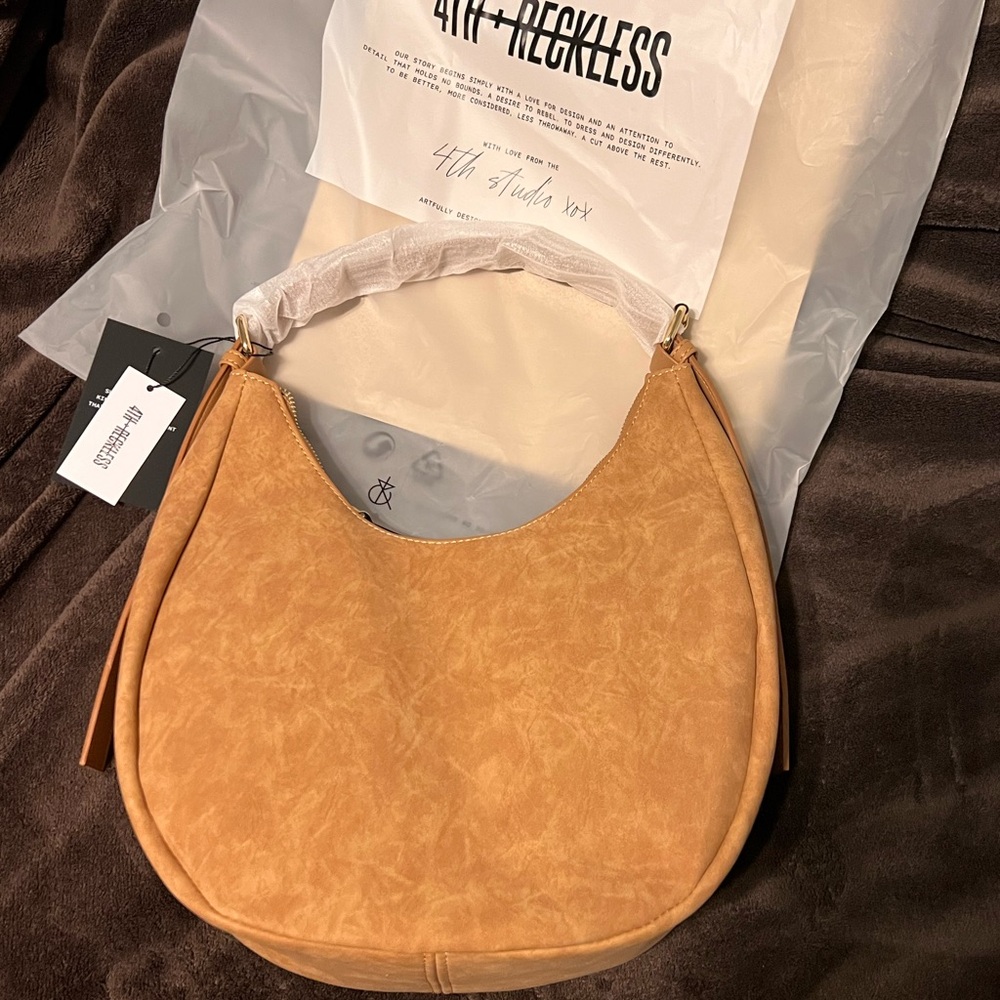 NWT 4th & Reckless Faux Suede Crescent Bag Purse - Una Beige Camel